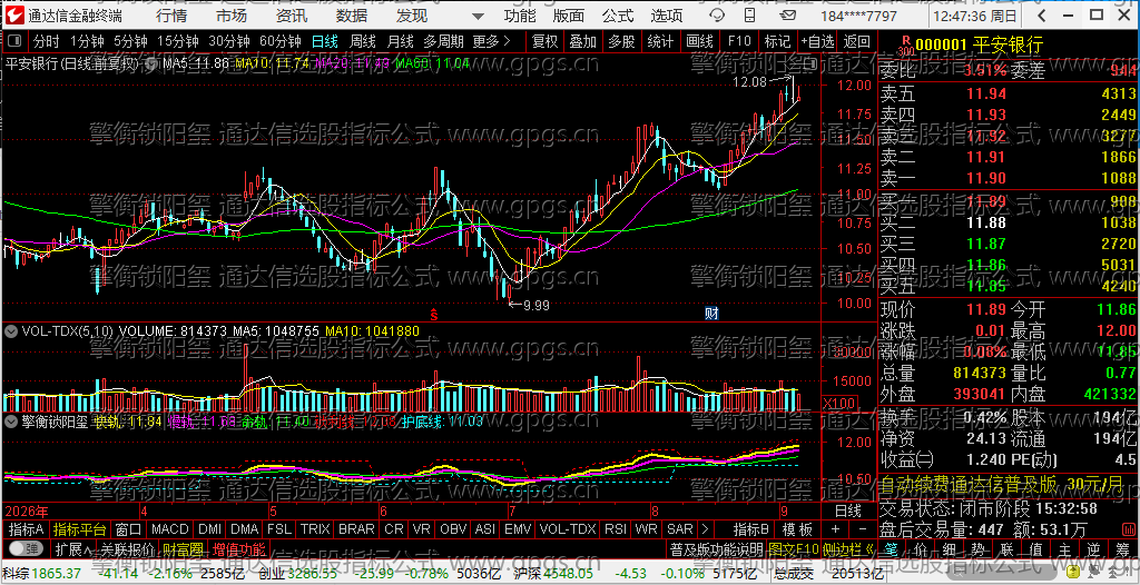 擎衡锁阳玺指标-000001平安银行实盘截图